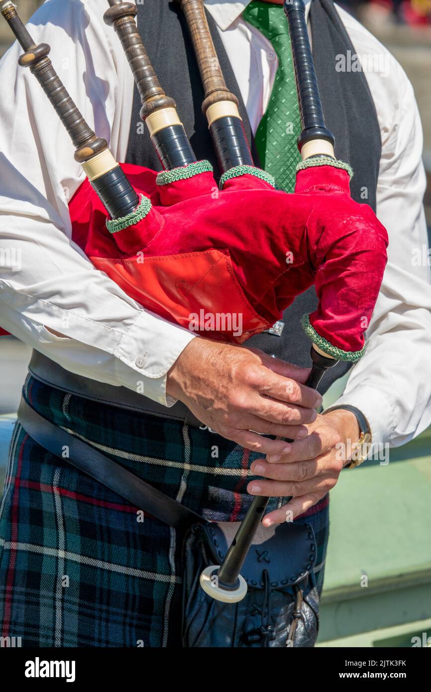 Close up of an unrecognizable bagpipe player Stock Photo