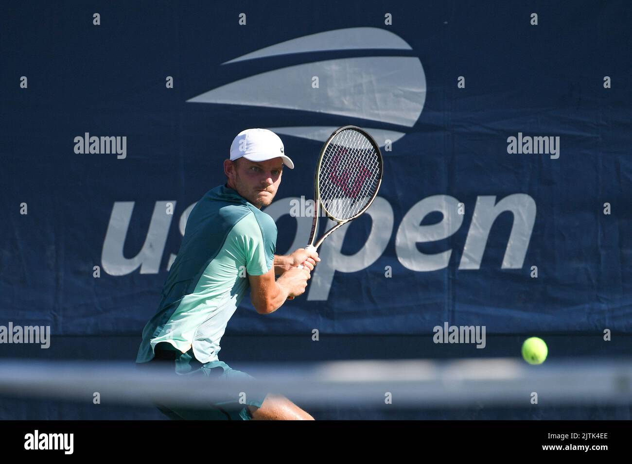 New York, USA. 30th Aug, 2022. David Goffin of Belgium in action against Lorenzo Musetti of Italy during day two of the US Open at the USTA Billie Jean King National Tennis Center, New York. Picture date: Tuesday August 30, 2022. (Photo by Anthony Behar/Sipa USA) Credit: Sipa USA/Alamy Live News Stock Photo