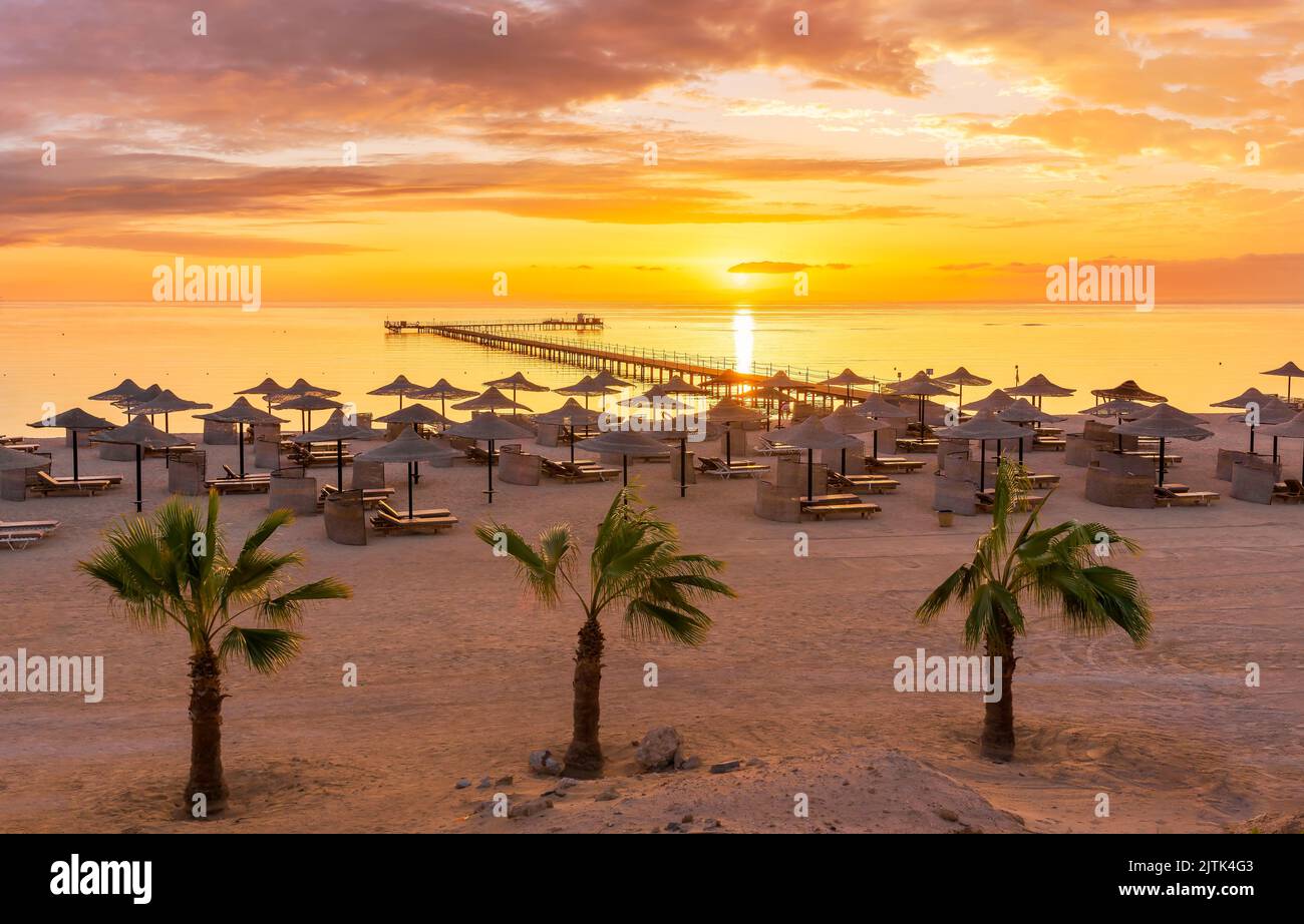 Landscape with three corners fayrouz beach resort at sunrise in Marsa Alam, Egypt Stock Photo
