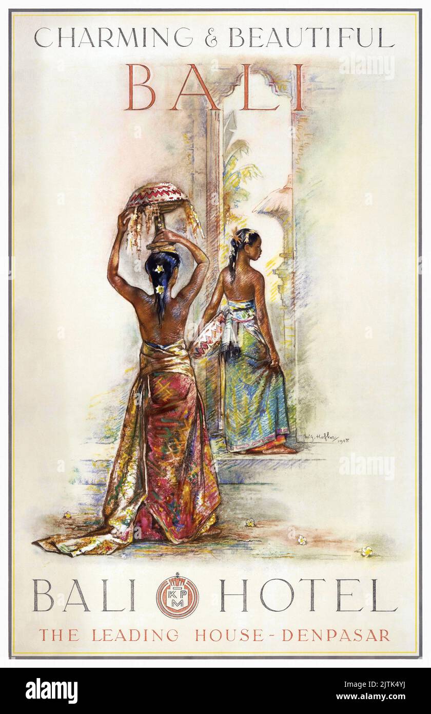 Charming & Beautiful Bali by Willem Gerard Hofker (1902-1980). Poster published in 1948 in Indonesia. Stock Photo