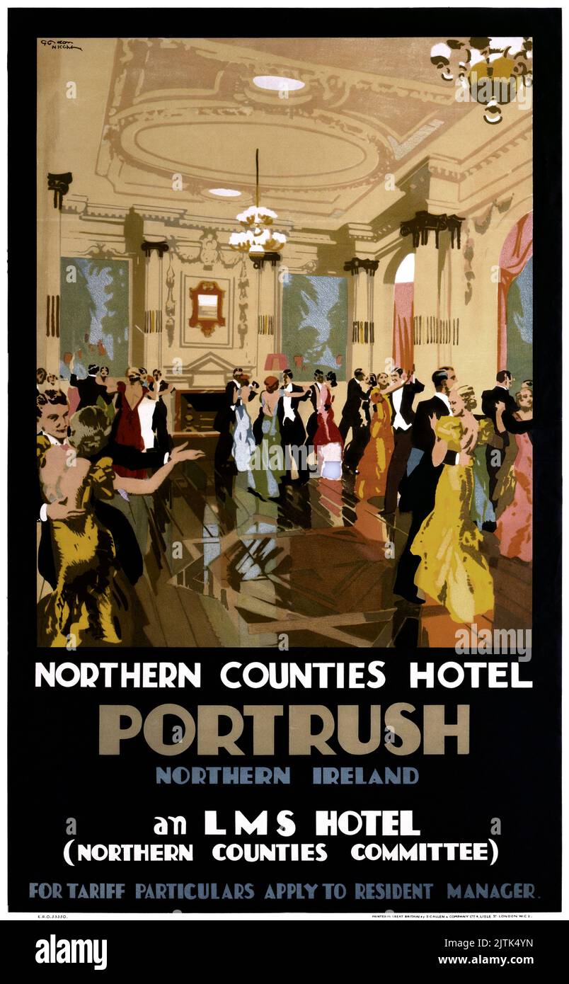 Portrush. Northern Counties Hotel by Gordon Nicoll (1888–1959). Poster published in 1932 in Ireland. Stock Photo