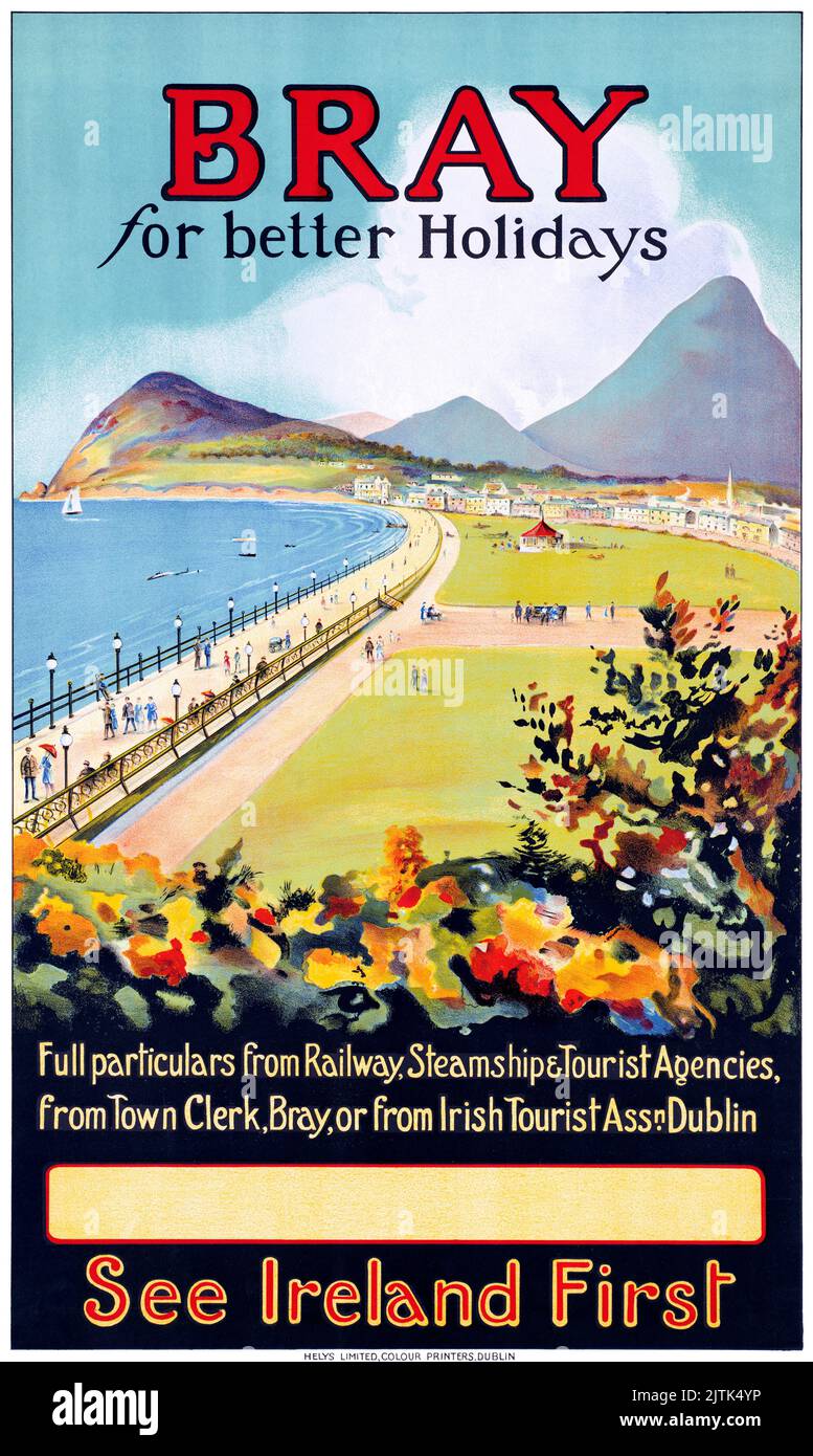 Bray for Better Holidays. See Ireland first. Artist unknown. Poster published ca. 1930. Stock Photo