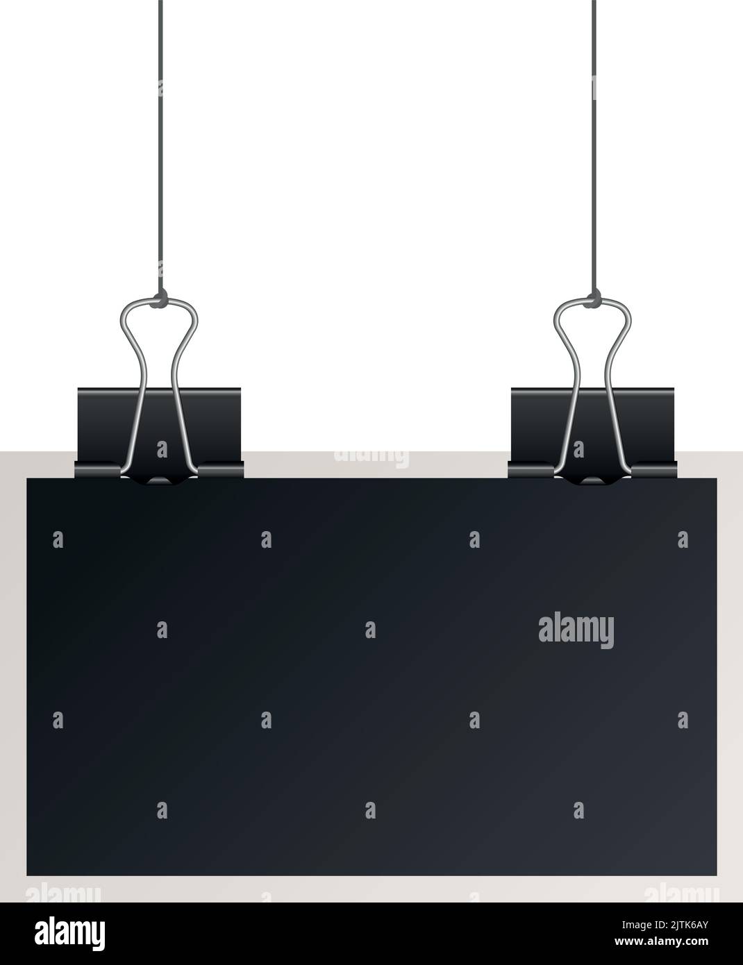 Hanging photo frame template. Blank card fixed on clips Stock Vector