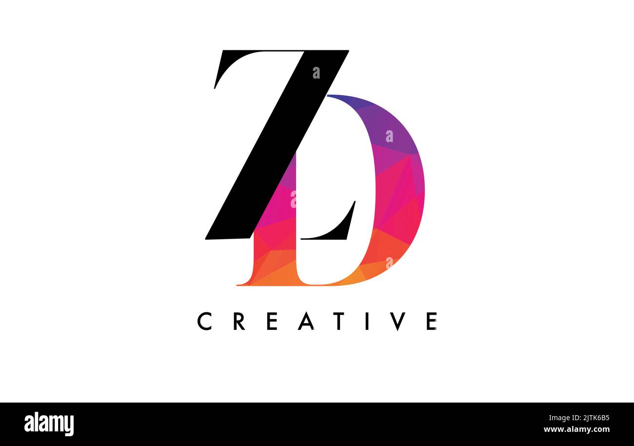 DZ Letter Design with Creative Cut and Colorful Rainbow Texture. ZD Letter Icon Vector Logo with Serif Font and Minimalist Style. Stock Vector