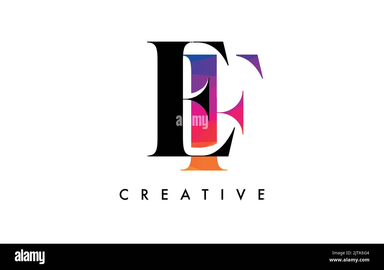 FE Letter Design with Creative Cut and Colorful Rainbow Texture. EF ...