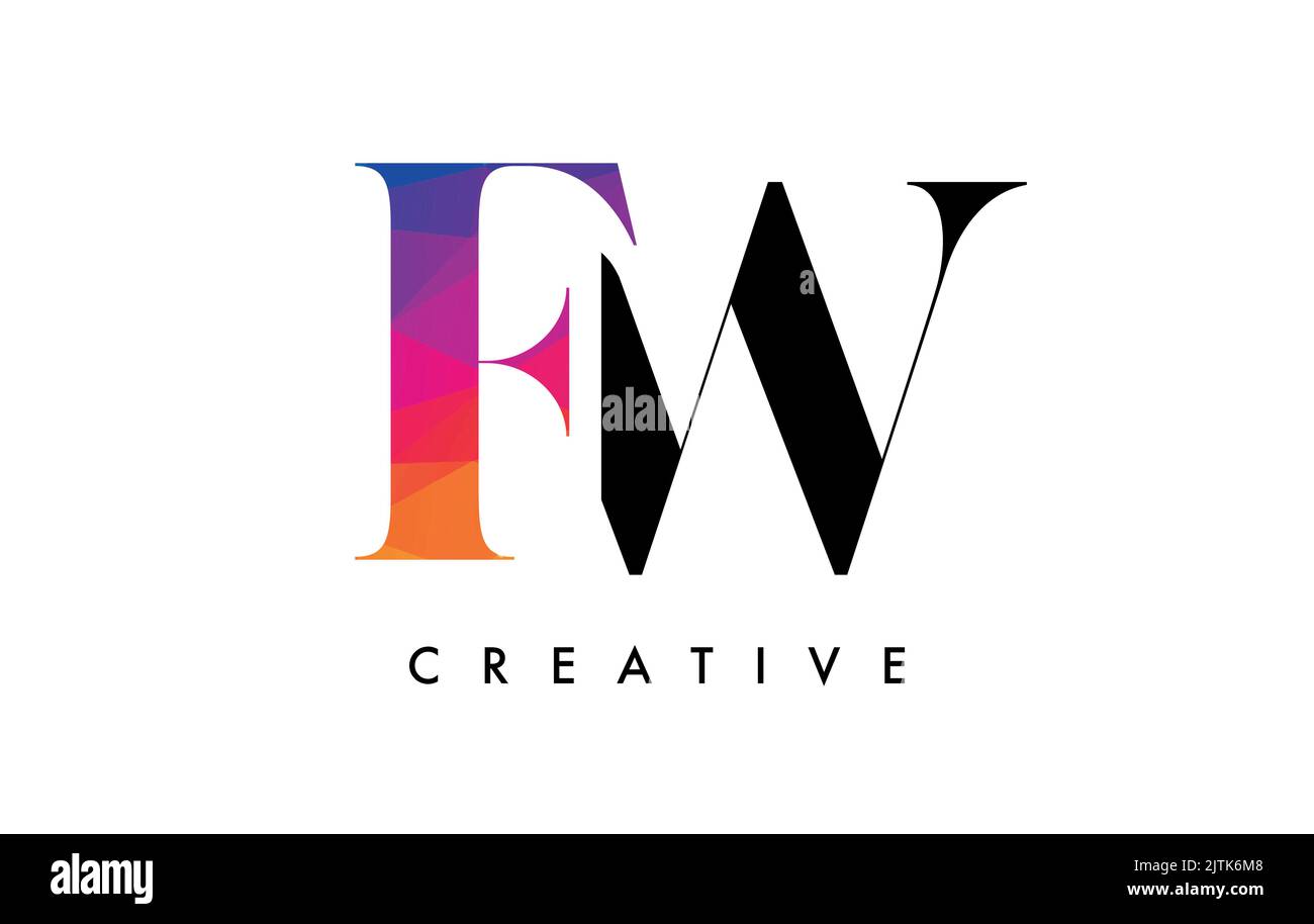 FW Letter Design with Creative Cut and Colorful Rainbow Texture. FW ...