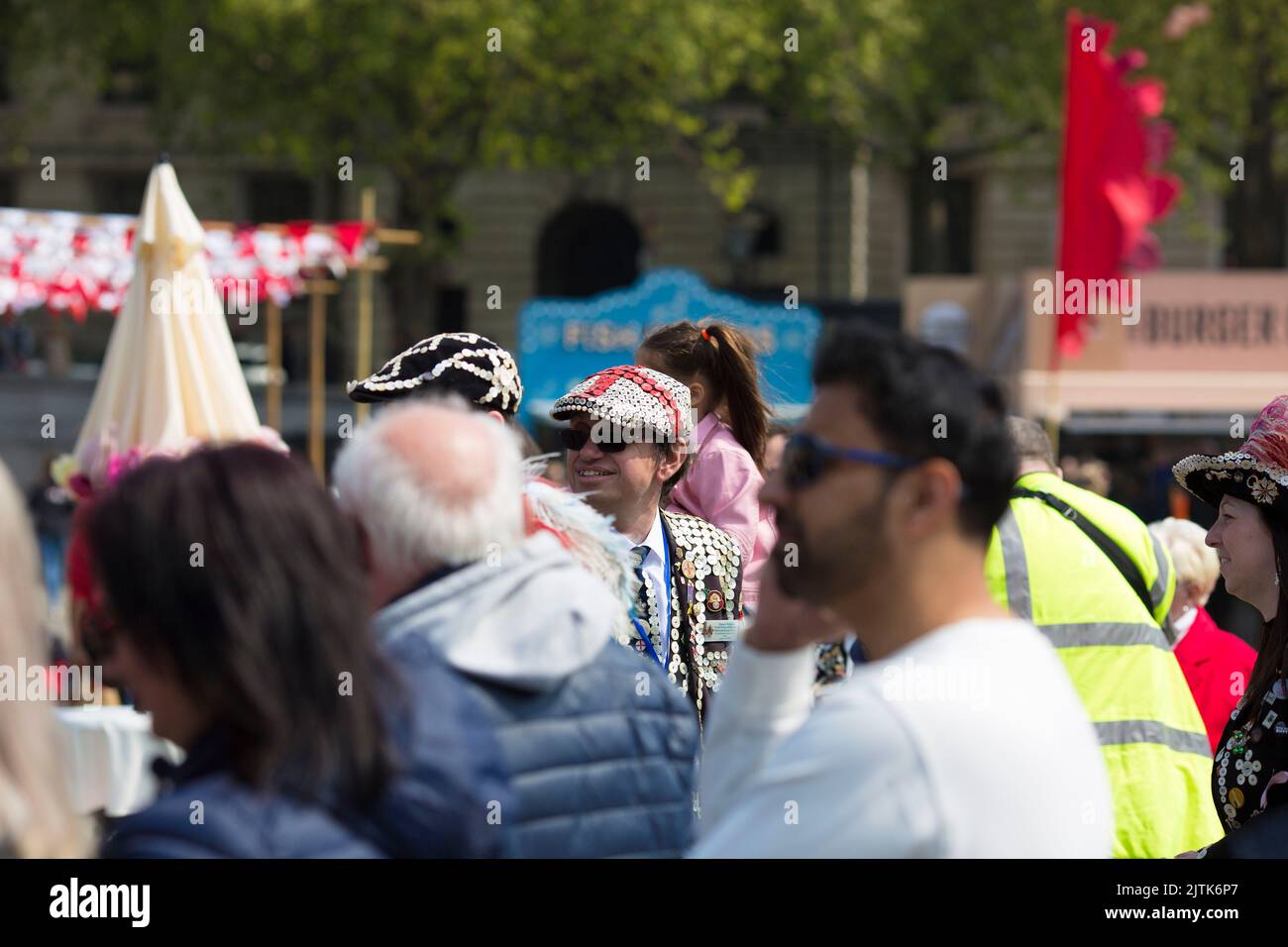 People in costumes gather for St Day celebrations in Trafalgar Square, central London