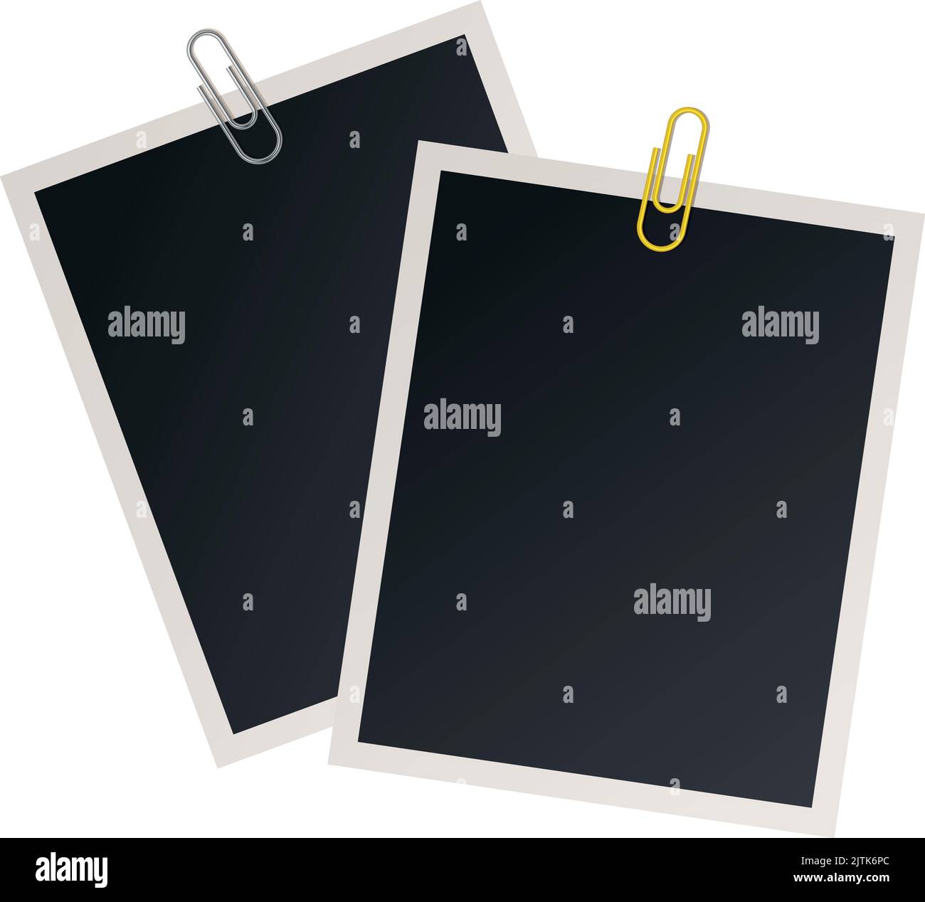 Retro photo frame with paper clips. Attached cards mockup Stock Vector