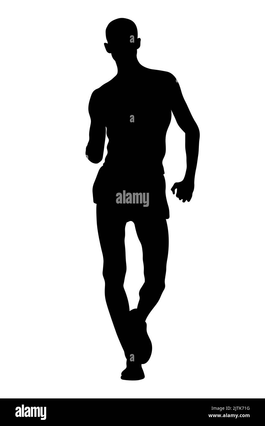 male athlete race walking black silhouette Stock Photo
