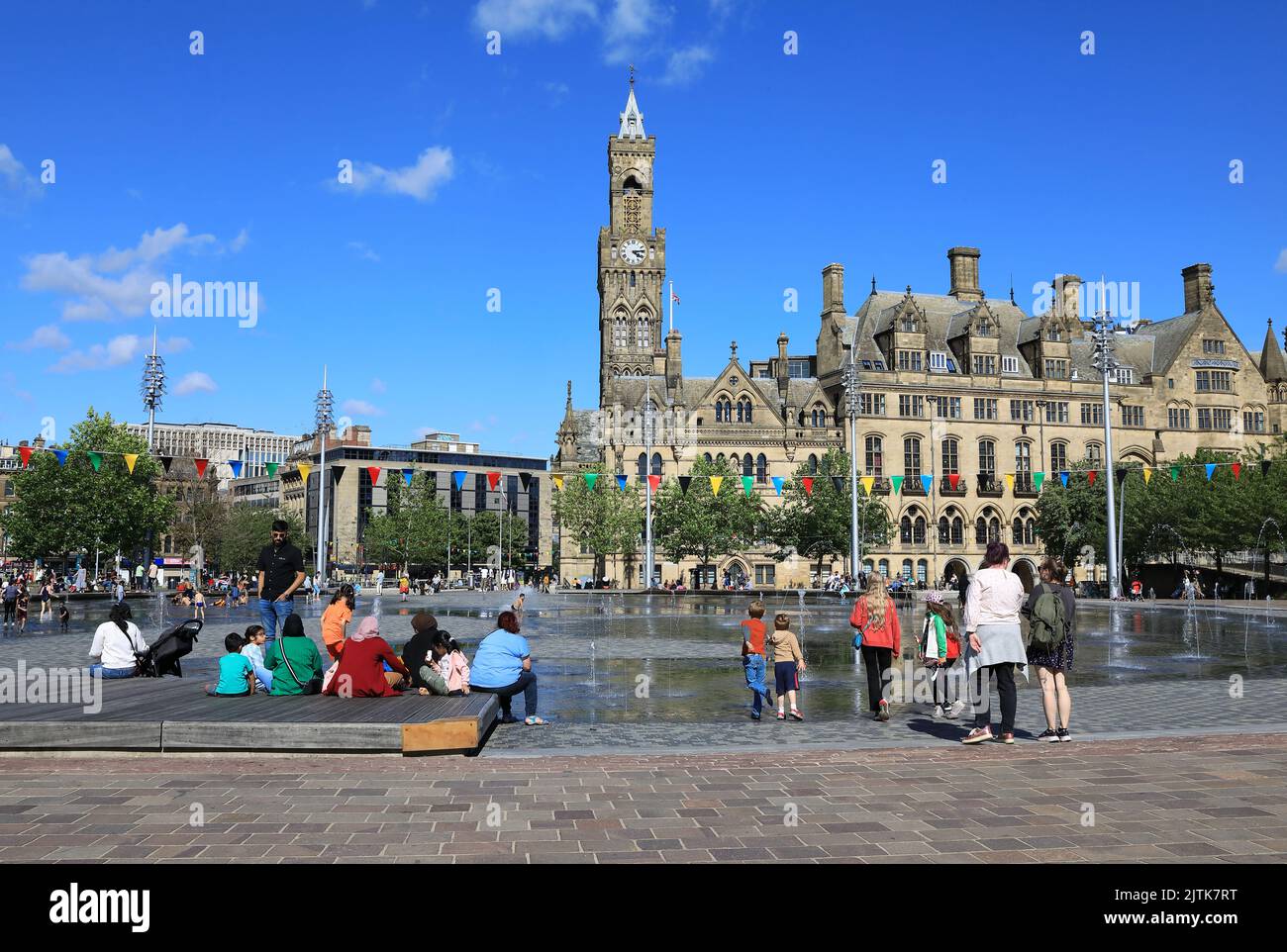 The Mirror Pool water fountains in City Park, in front of the