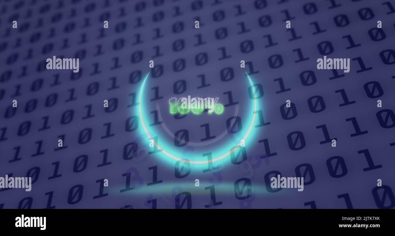 Image of neon circle with 100 percent over binary code Stock Photo - Alamy