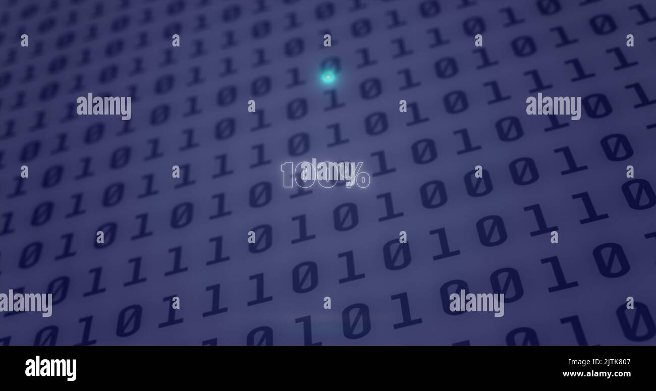 Image of neon circle with 100 percent over binary code Stock Photo - Alamy