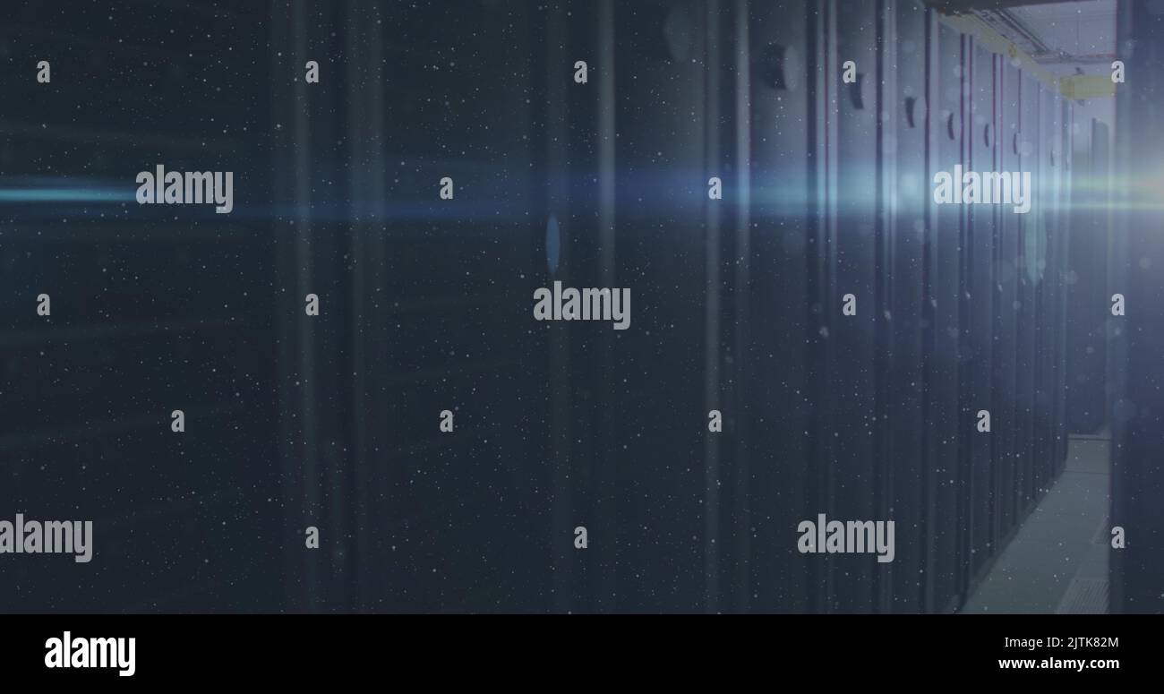 Image of light spots over server room Stock Photo