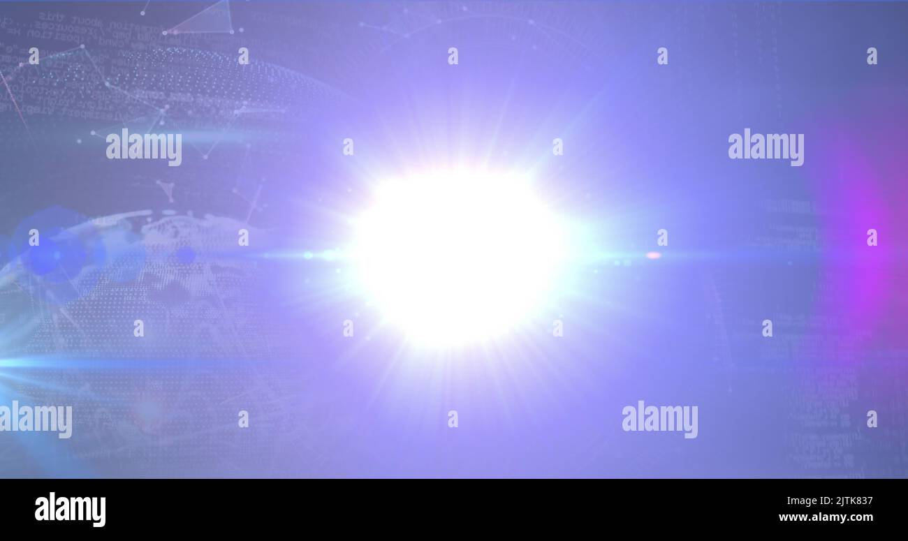 Image of light spots over globe and data processing Stock Photo