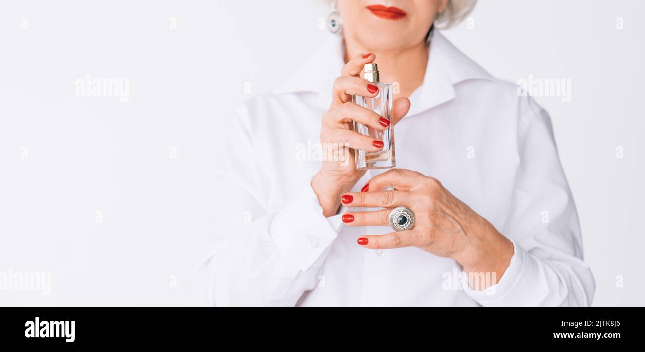 elegance fragrance senior woman perfume bottle Stock Photo Alamy