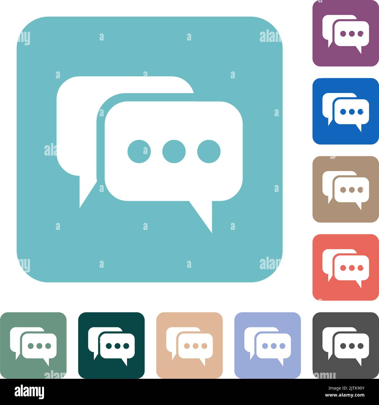 Two rounded square active chat bubbles solid white flat icons on color rounded square backgrounds Stock Vector