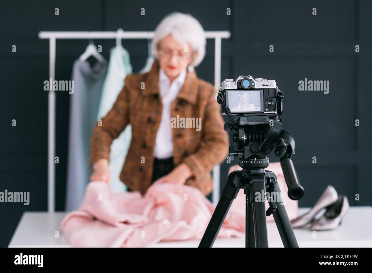 successful senior woman fashion lifestyle blogging Stock Photo