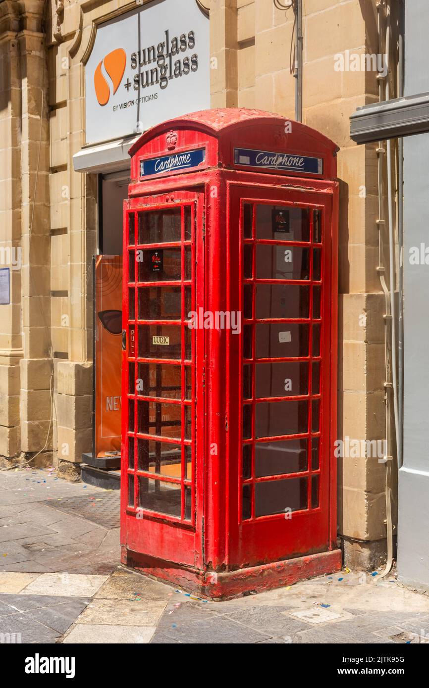 Valletta, Malta, 22 May 2022 Traditional British telephone booth Stock
