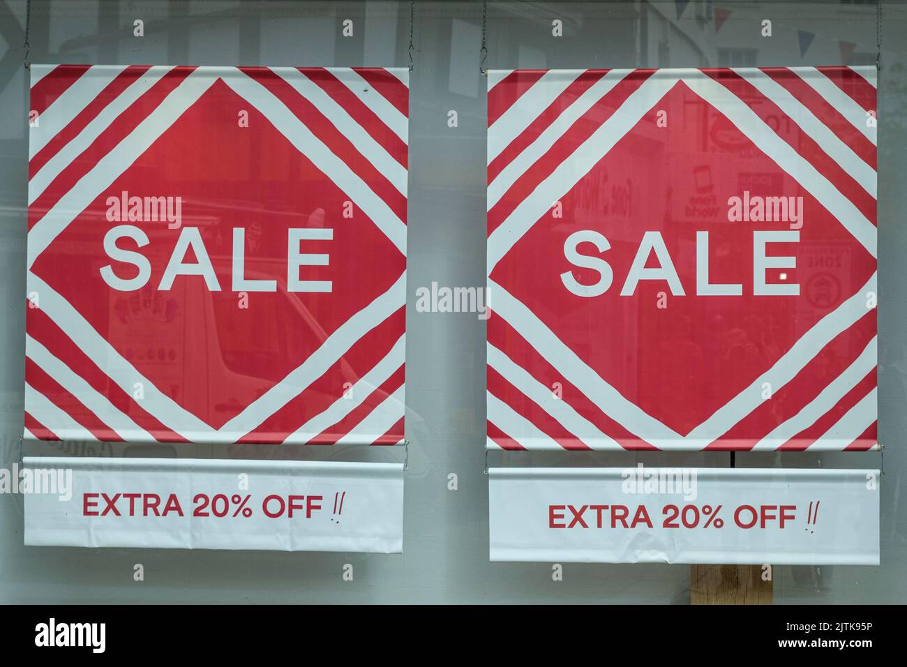 Kingston-Upon-Thames, London, UK, August 29 2022, Shop Window Sale Sign To Boost Sales During High Street Crisis Stock Photo