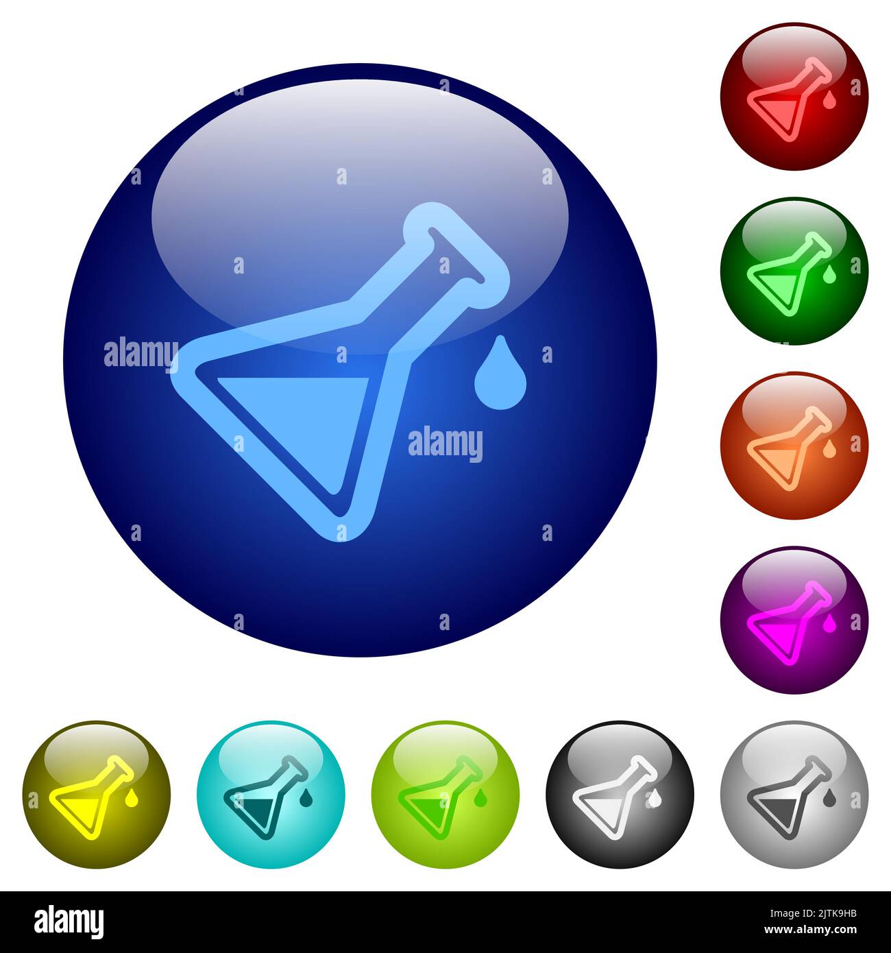 Experiment icons on round glass buttons in multiple colors. Arranged ...
