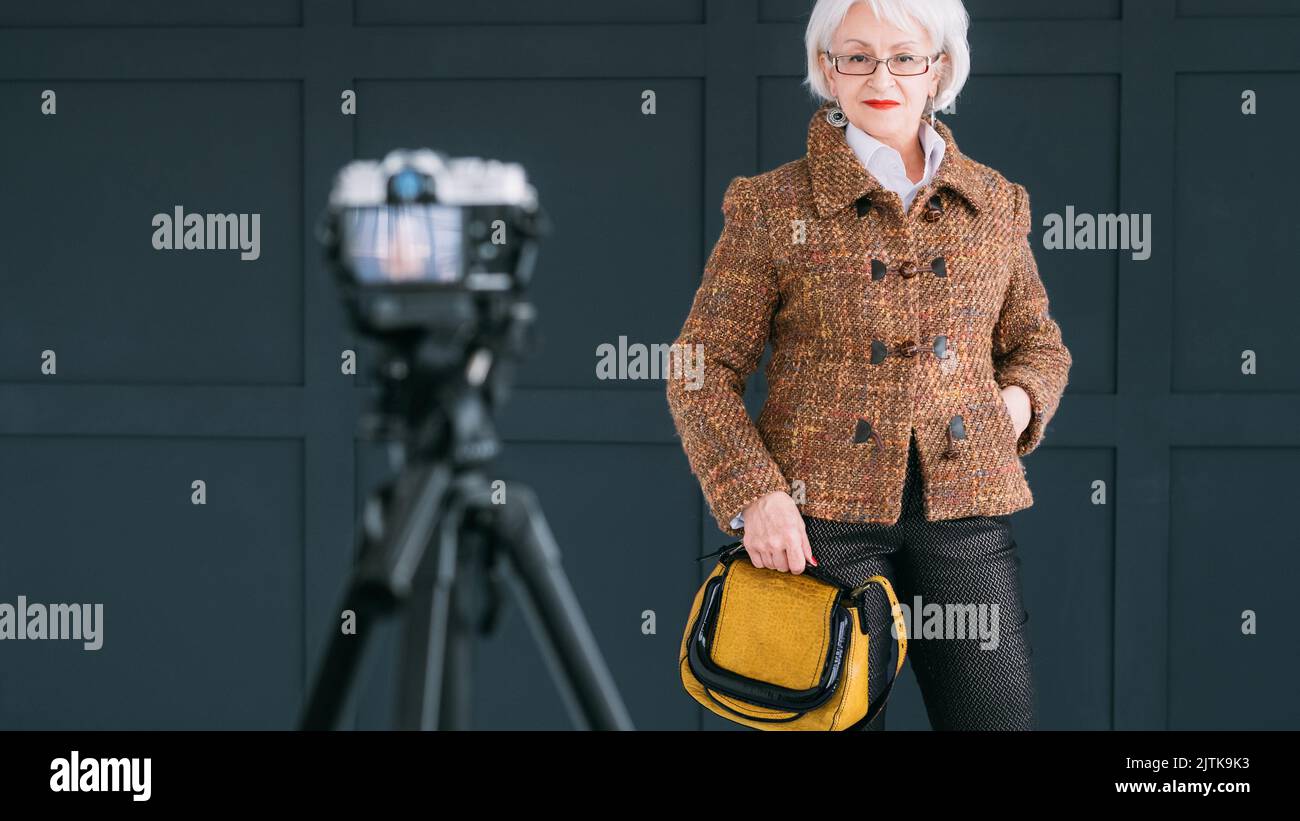 successful senior woman fashion lifestyle blogging Stock Photo