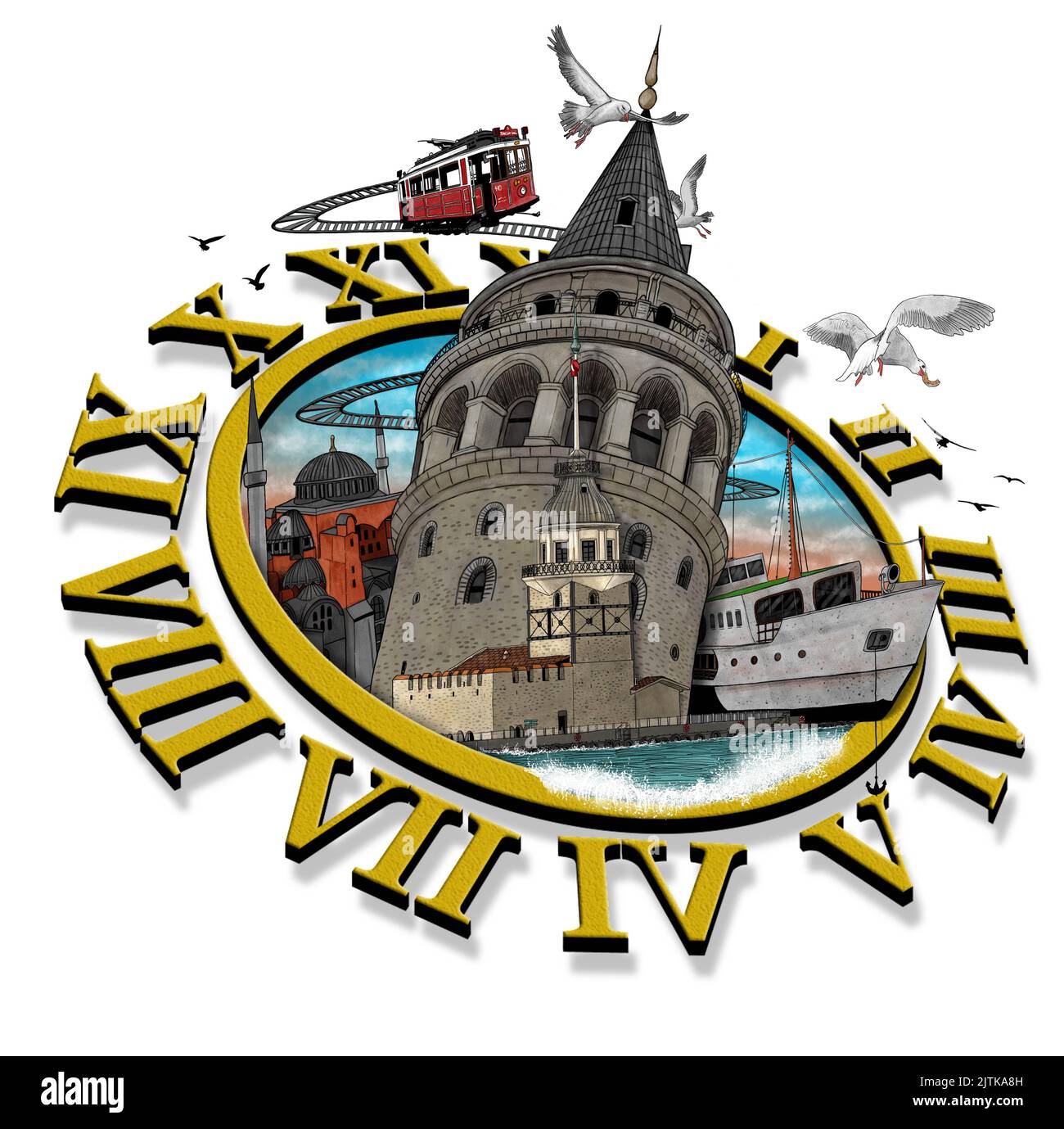istanbul digital illustration, Collage art, City concept. Stock Photo