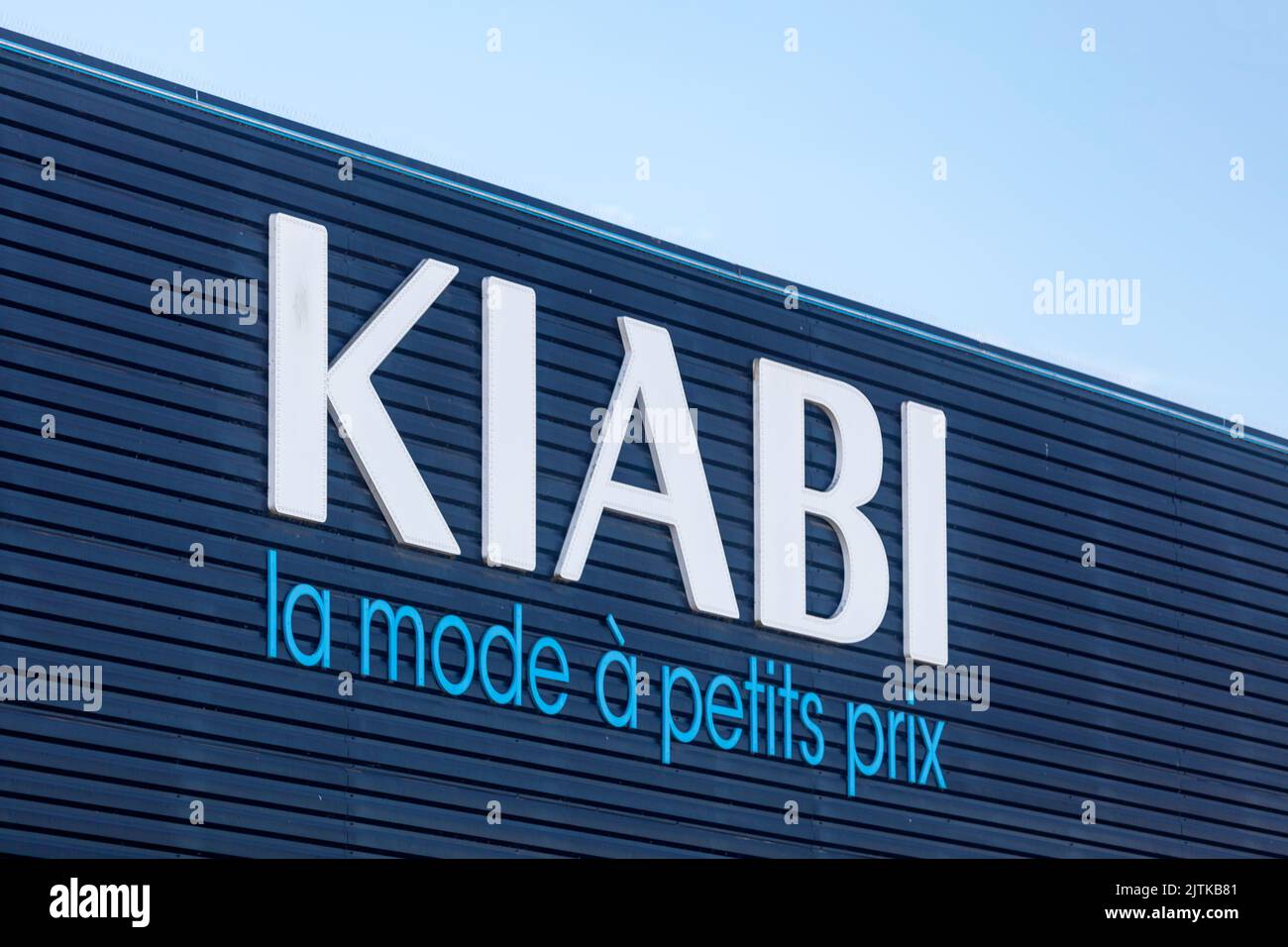 Saint-Martin-des-Champs, France - August, 24 2022: Sign of Kiabi, a French ready-to-wear distribution company created in 1978. It is operating in the Stock Photo