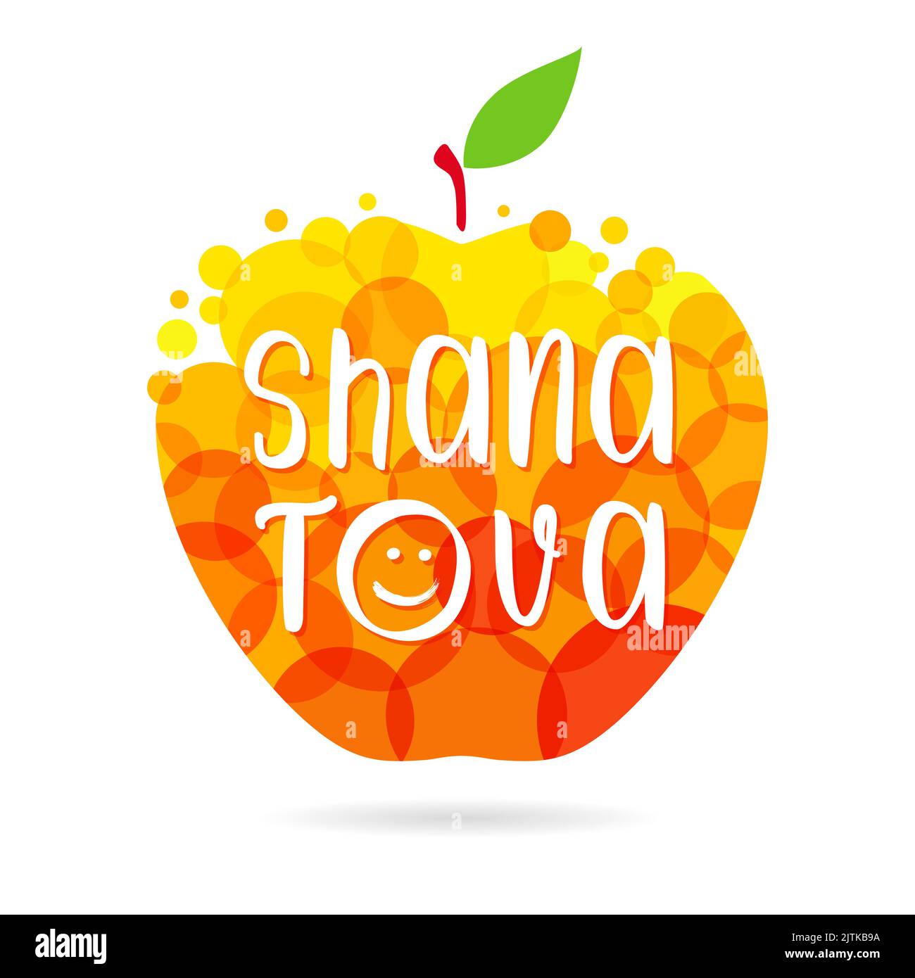 Rosh hashana card - Jewish New Year. Greeting text Shana tova transliteration means Have a sweet year. Creative apple vector illustration. Isolated ab Stock Vector