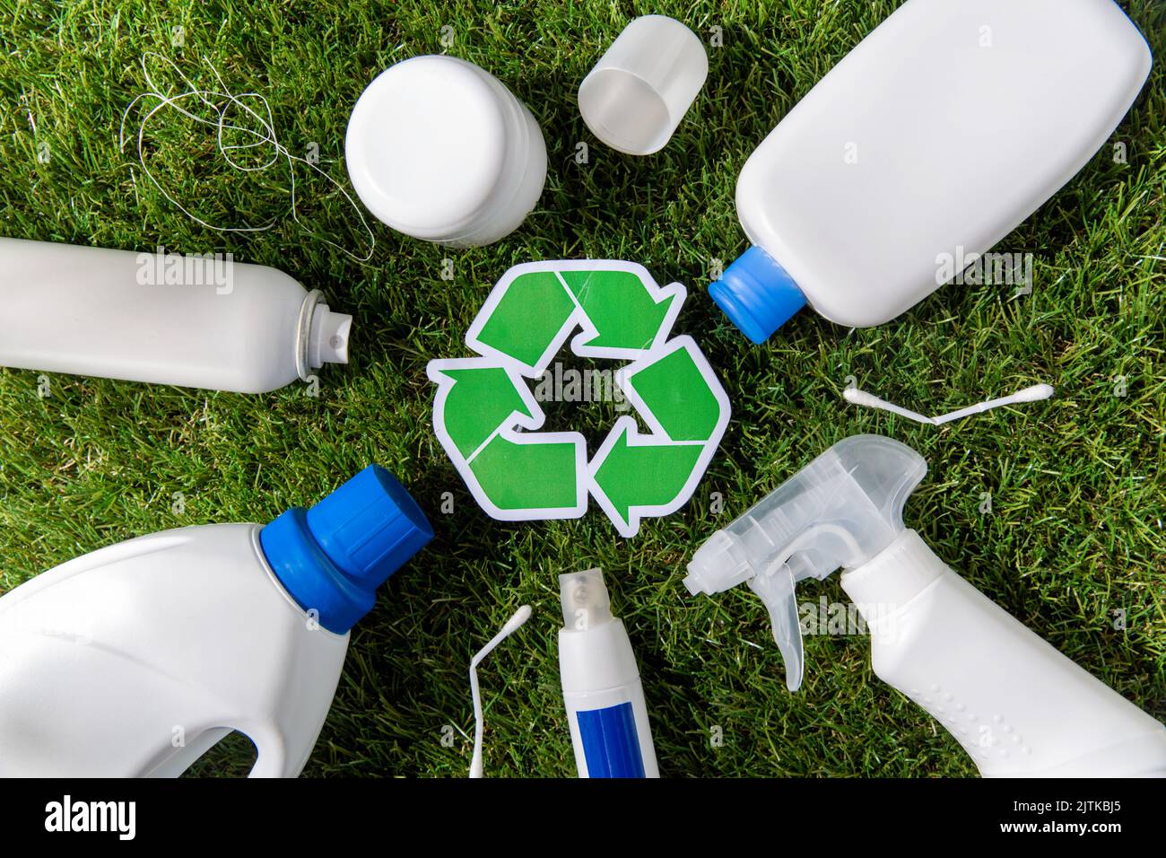 close up of plastic waste and recycling sign Stock Photo Alamy