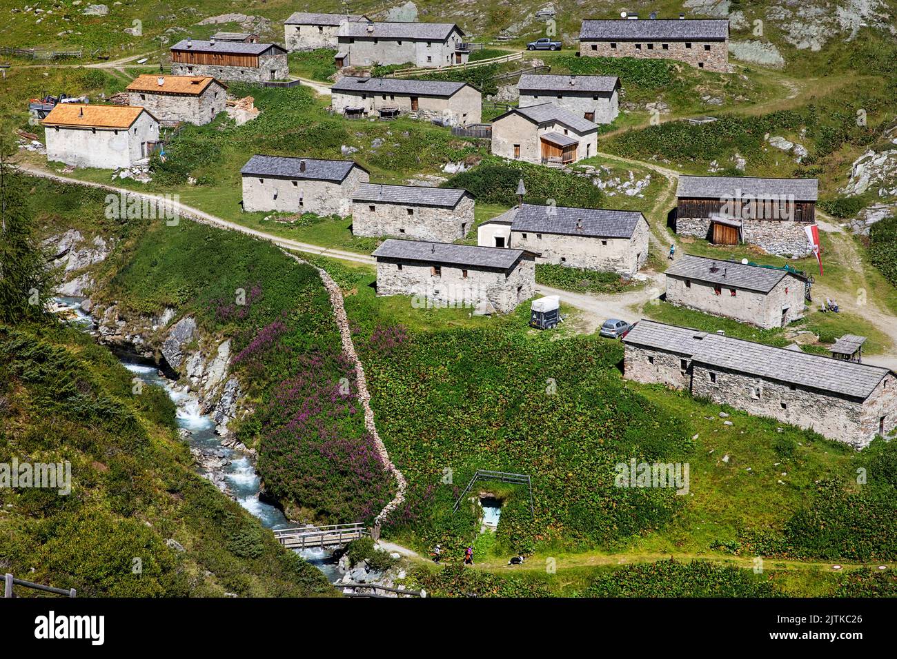 Beautiful traditional alpine stone houses of Jagdhausalm in defereggen