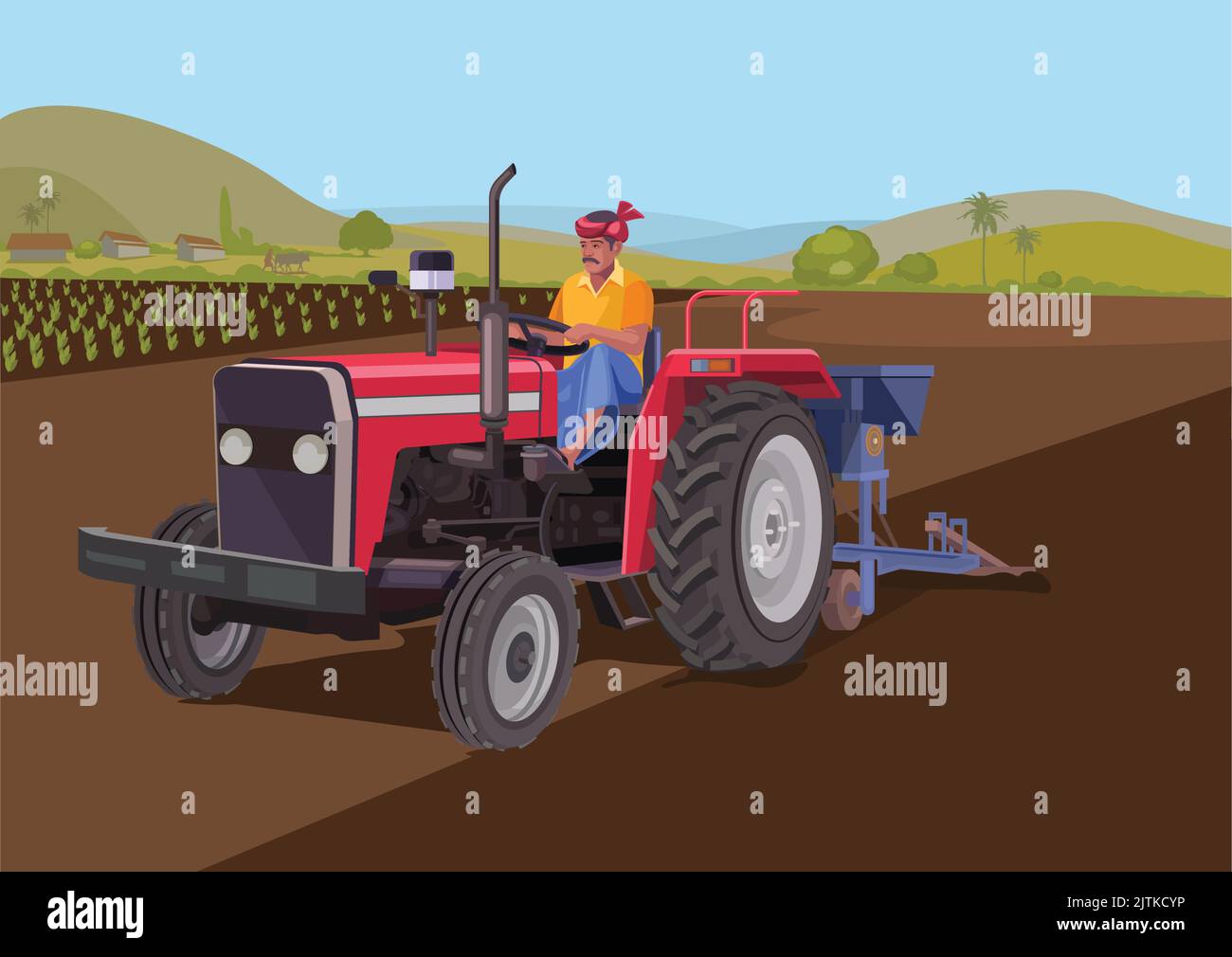 A vector of an Indian farmer riding a tractor Stock Vector Image & Art ...