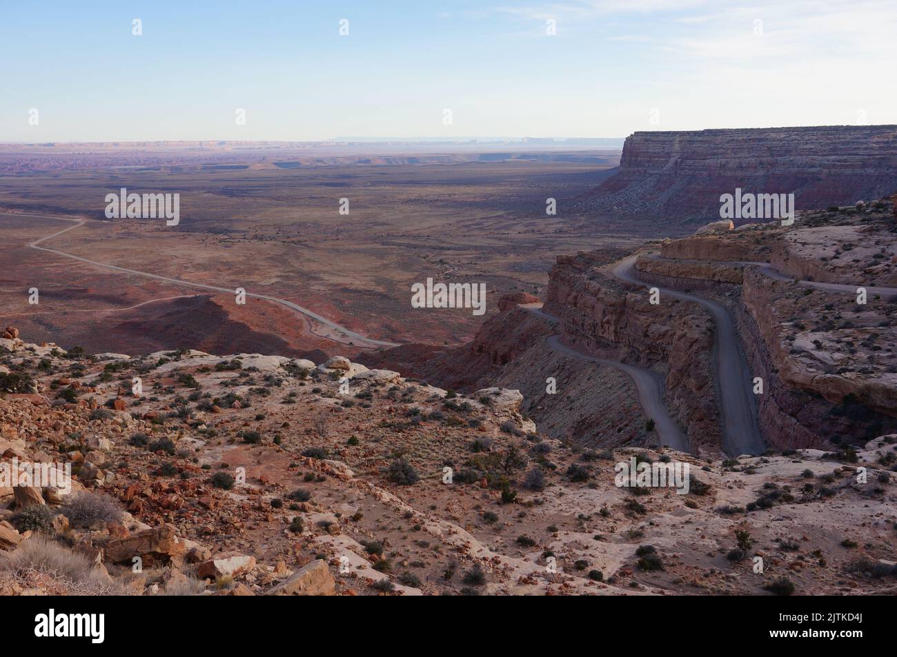 A view of Moki Dugway highway between mountains canyon in Utah on the way to Monument Valley