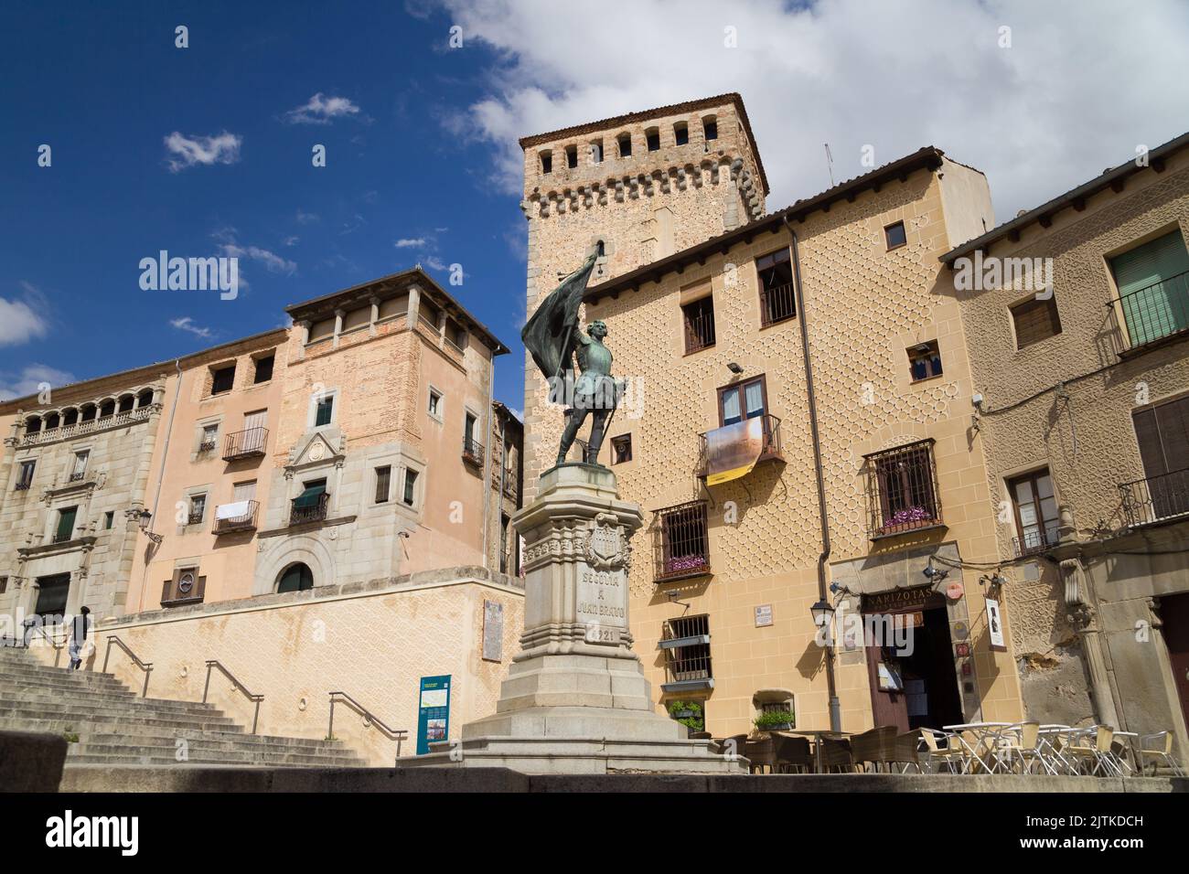 Segovia, Spain - August 21, 2020: Monument to Juan Bravo in Medina del Campo Square, Segovia, Spain. Stock Photo