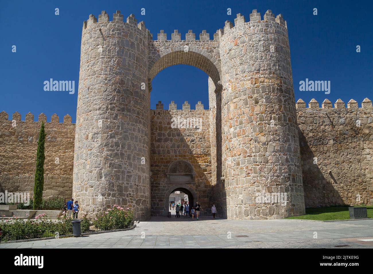 Avila, Spain - August 22, 2020: Gate of the Alcazar in the City Walls of Avila, Spain. Stock Photo