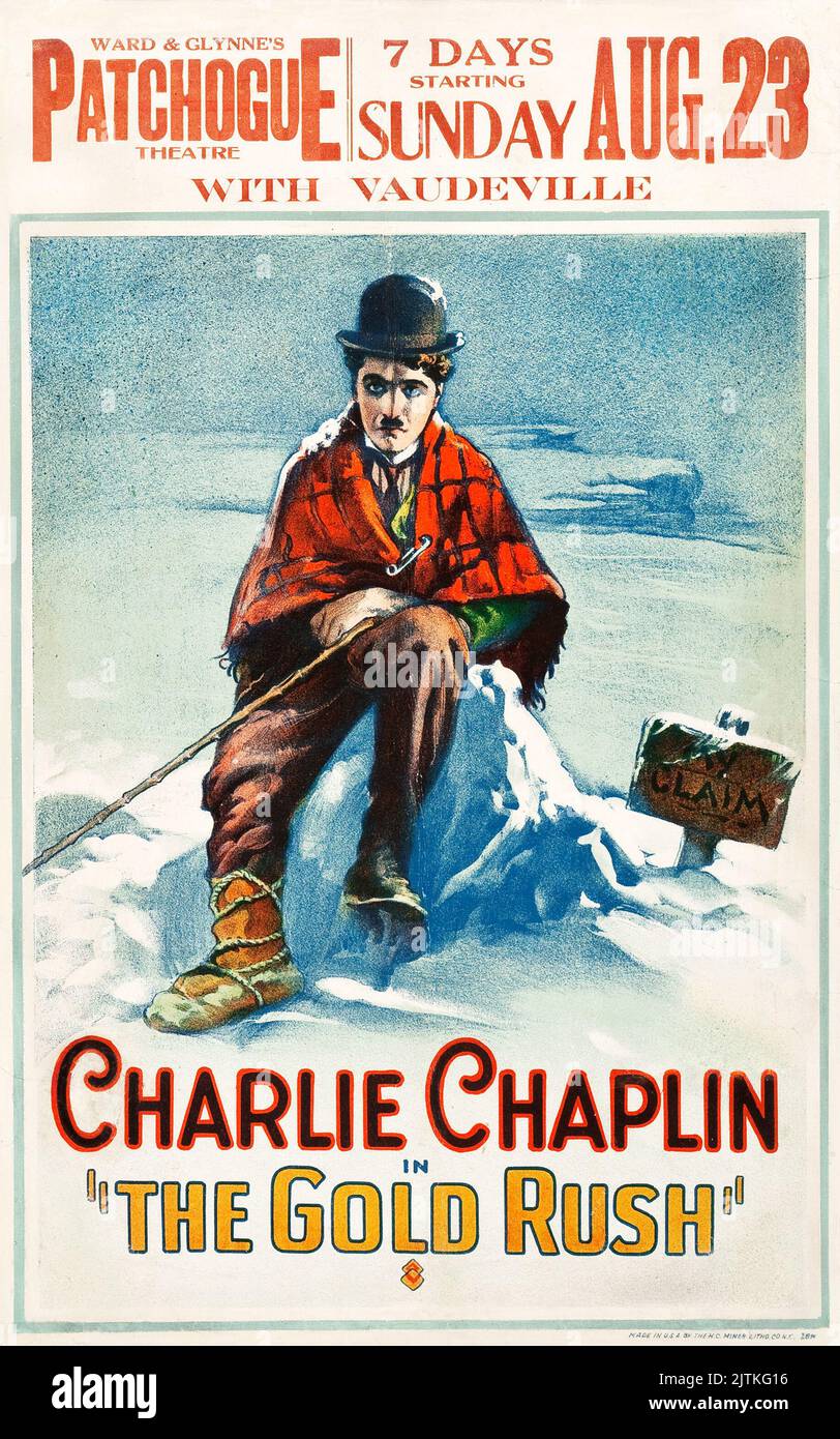 Charlie Chaplin, vintage movie poster - The Gold Rush (United Artists, 1925). Window Card. Stock Photo