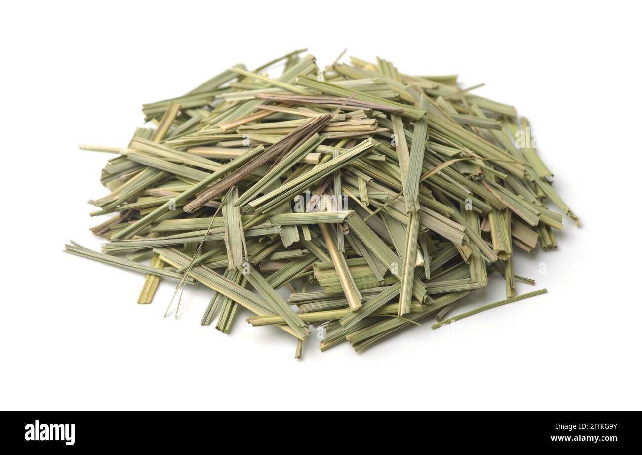 Heap of dried lemongrass herb isolated on white Stock Photo