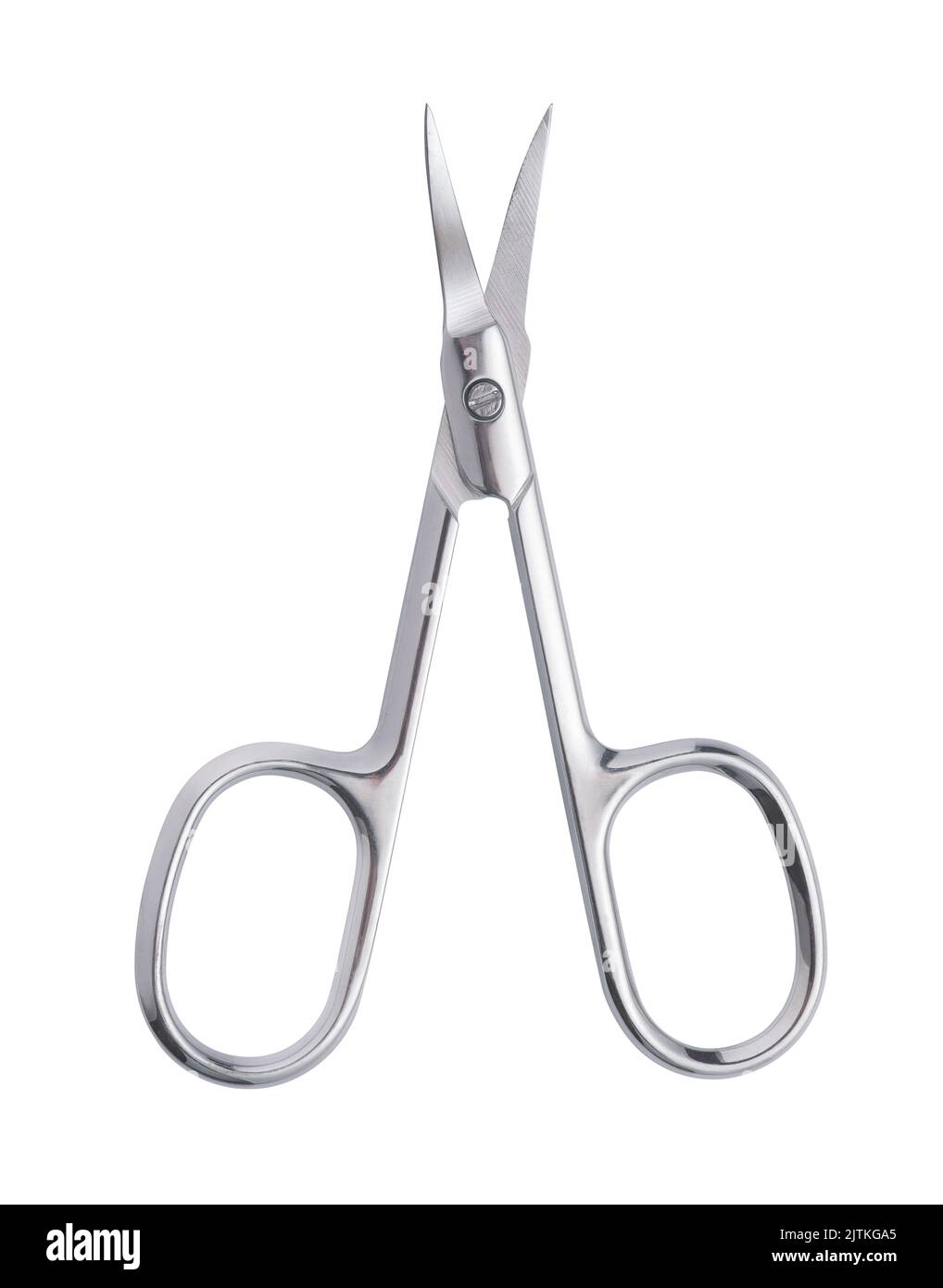 Front view of stainless steel manicure scissors isolated on white Stock Photo