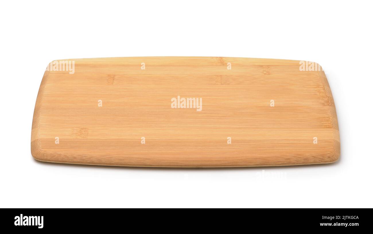 Front view of empty bamboo cutting board isolated on white Stock Photo