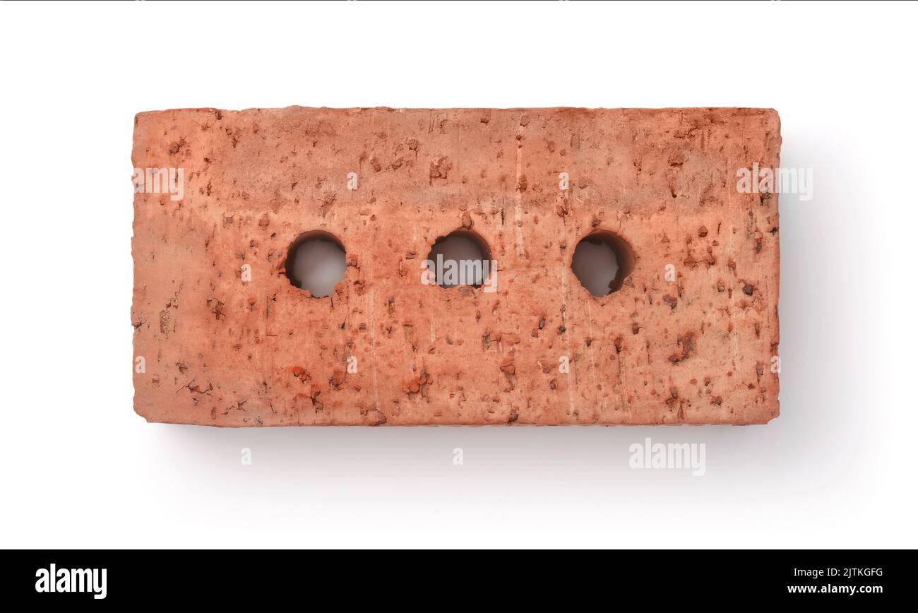 Top view of rough ceramic brown brick isolated on white Stock Photo