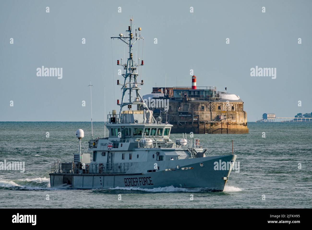 UK Border Force cutter HMC Vigilant seen returning to Portsmouth Harbour, UK on the 29th August 2022. Stock Photo