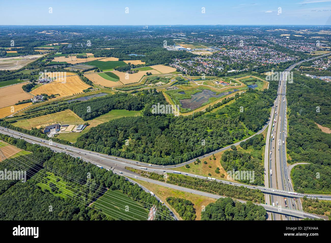 Aerial view, flood retention basin Mengede / EmscherAuen at the