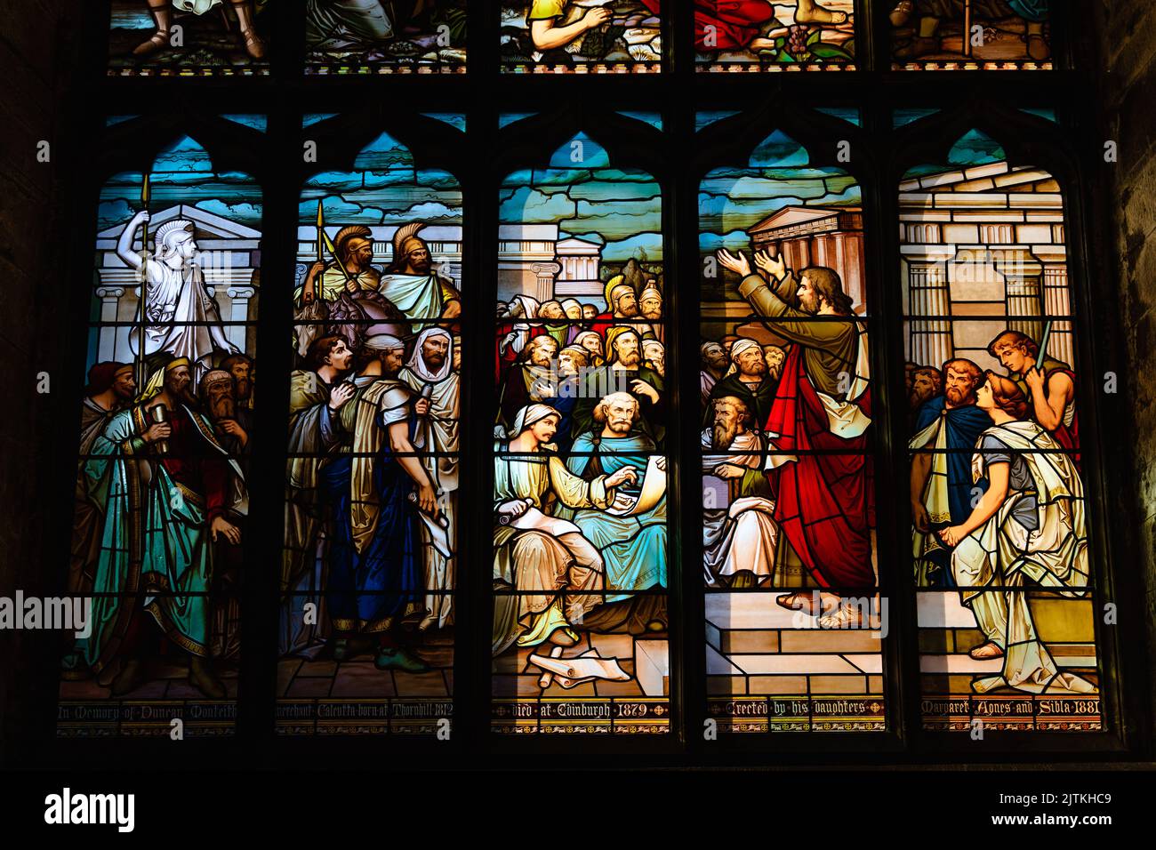A colorful Stained glass window in the St Giles Cathedral Stock Photo ...