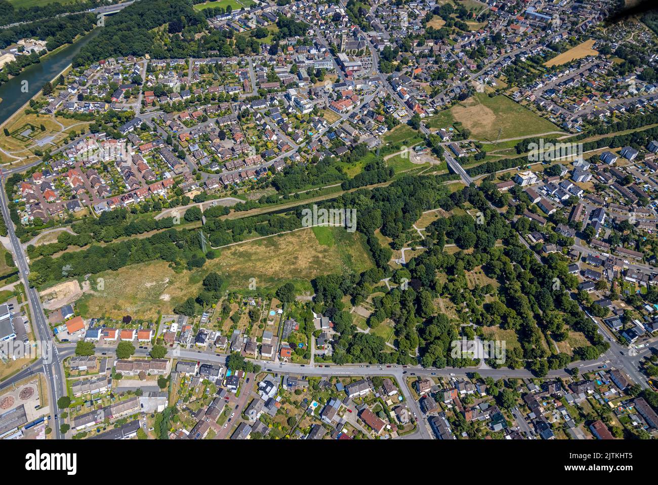 Aerial view, Planned construction area Am Emscherufer, Alte Eiche, Heerstraße, Habinghorst, Castrop-Rauxel, Ruhr area, North Rhine-Westphalia, Germany Stock Photo