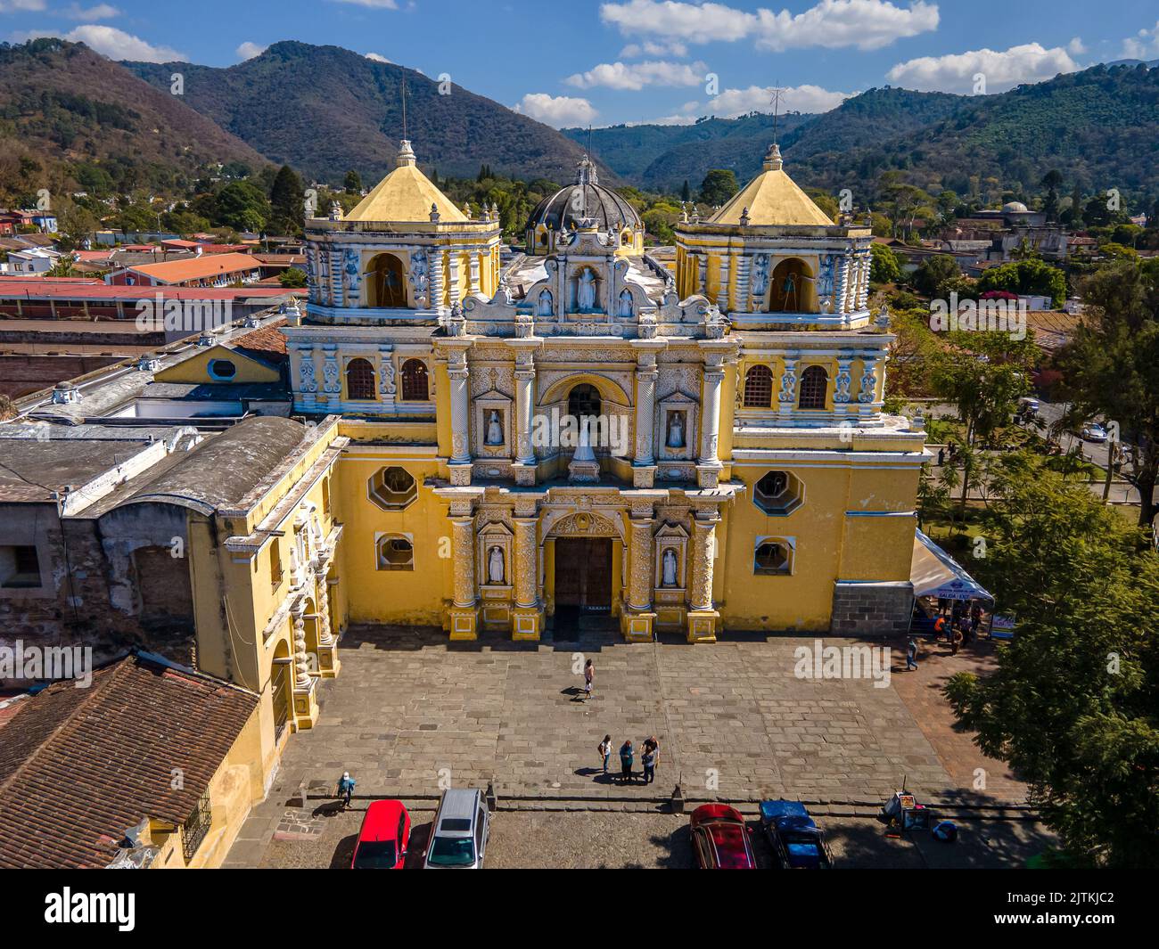 Beautiful aerial cinematic footage of the Antigua City in Guatemala
