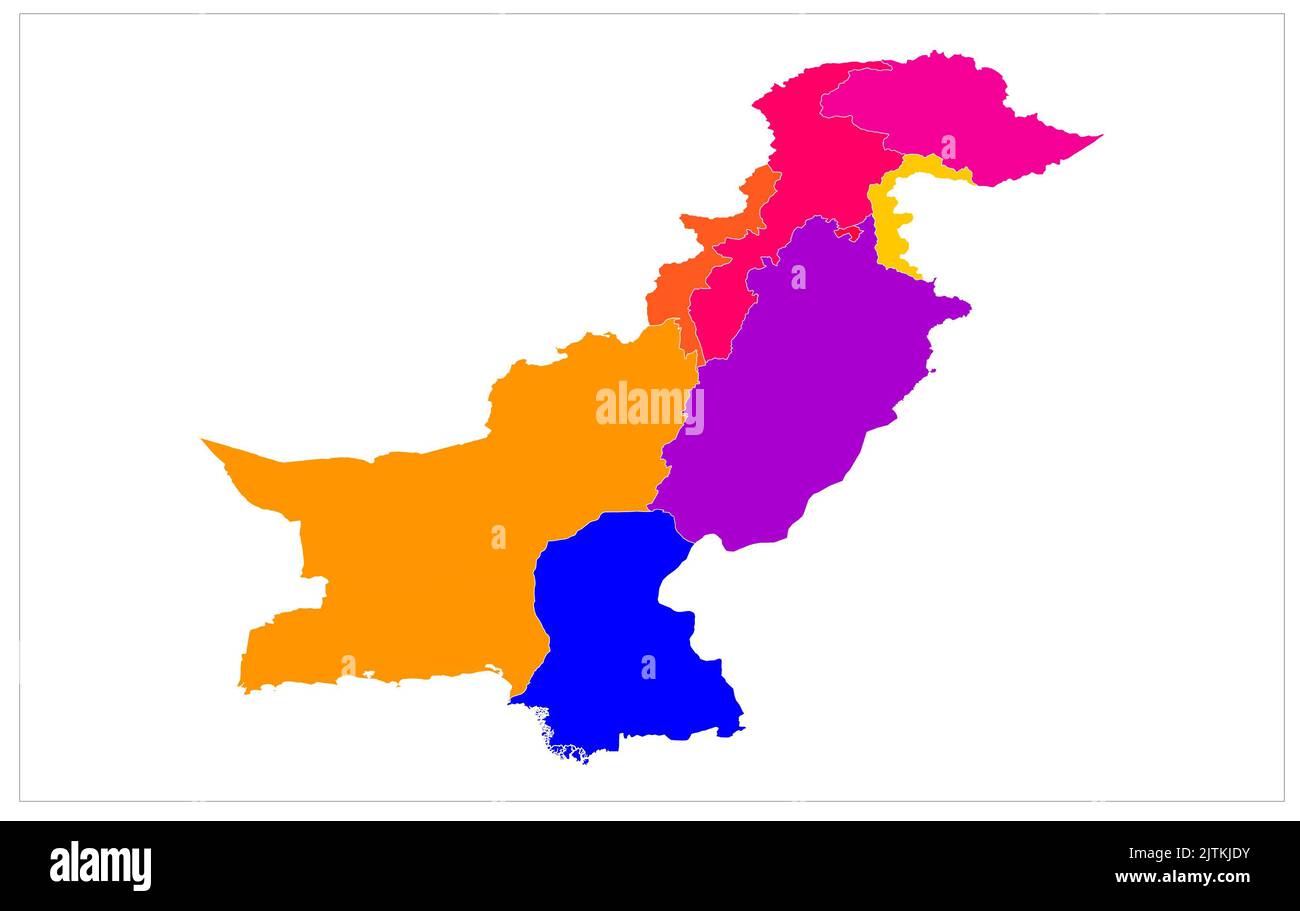 Pakistan Province beautiful vector map illustration on white background , Pakistan pink , blue , red and various colors vecot rmap Stock Photo