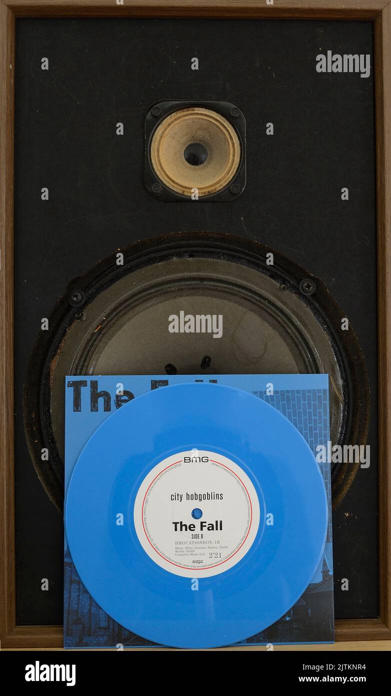 Colored vinyl singles by The Fall. Stock Photo