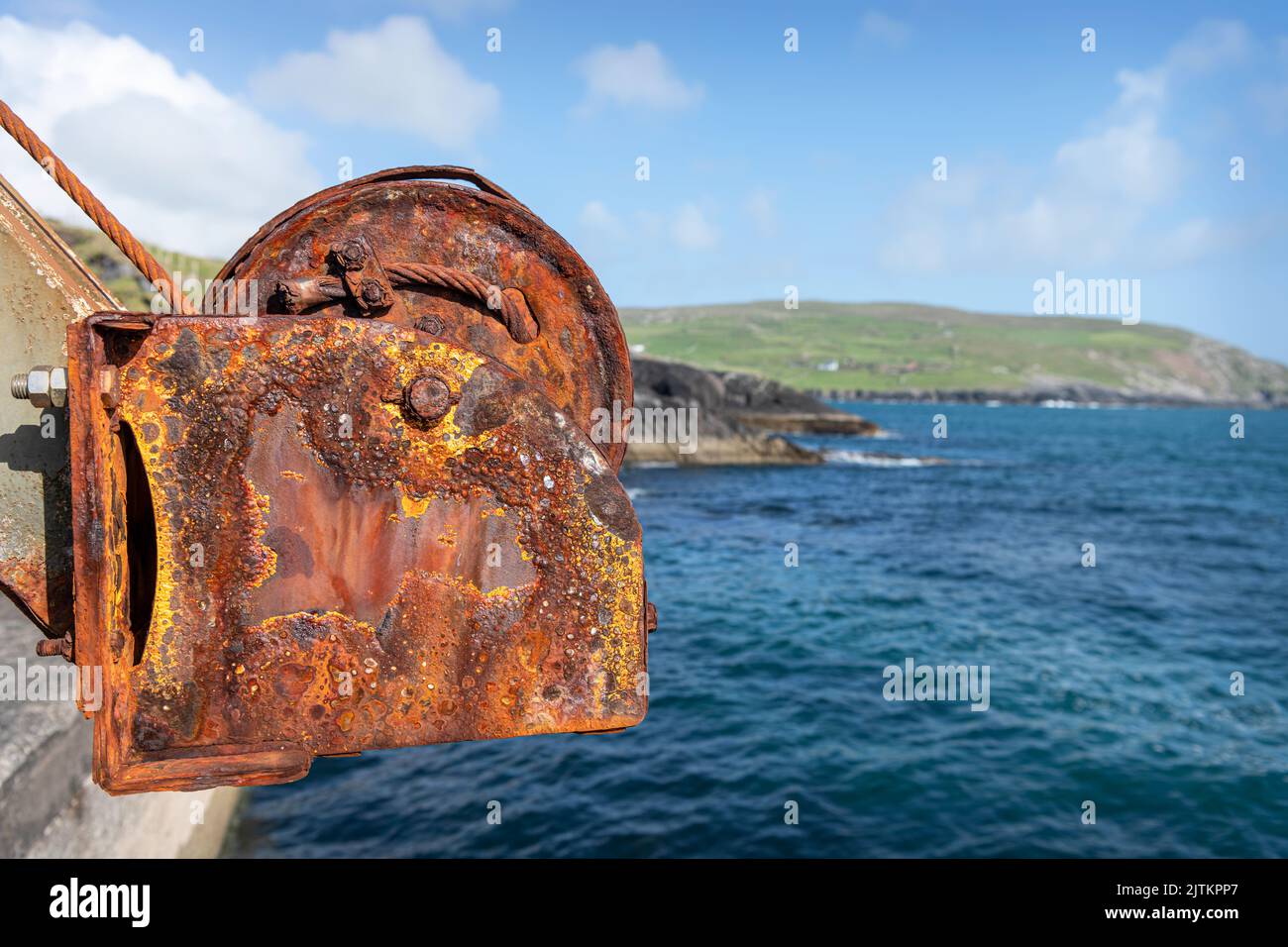 Rusty Boat winch at the Dursey Island slipway on the Beara Peninsula in County Cork, Ireland Stock Photo