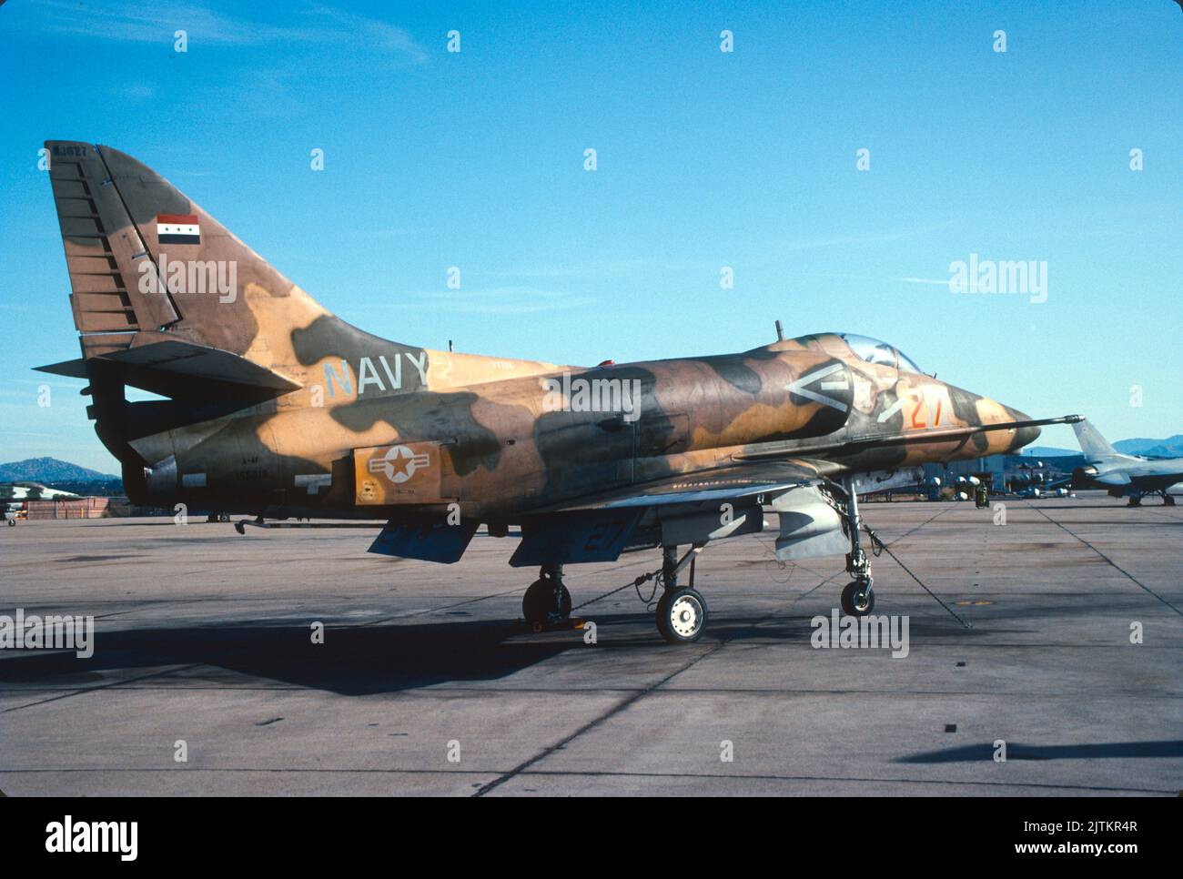 Douglas A-4 Skyhawk aggressor aircraft used by instructors at the Navy Fighter Weapons School, AKA Top Gun, aboard NAS Miramar in San Diego, Californi Stock Photo