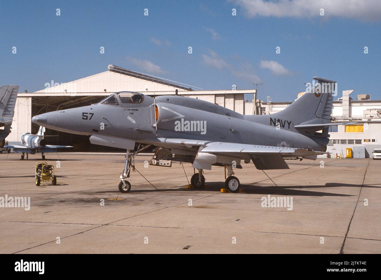 Douglas A-4 Skyhawk aggressor aircraft used by instructors at the Navy Fighter Weapons School, AKA Top Gun, NAS Miramar in San Diego, California Stock Photo