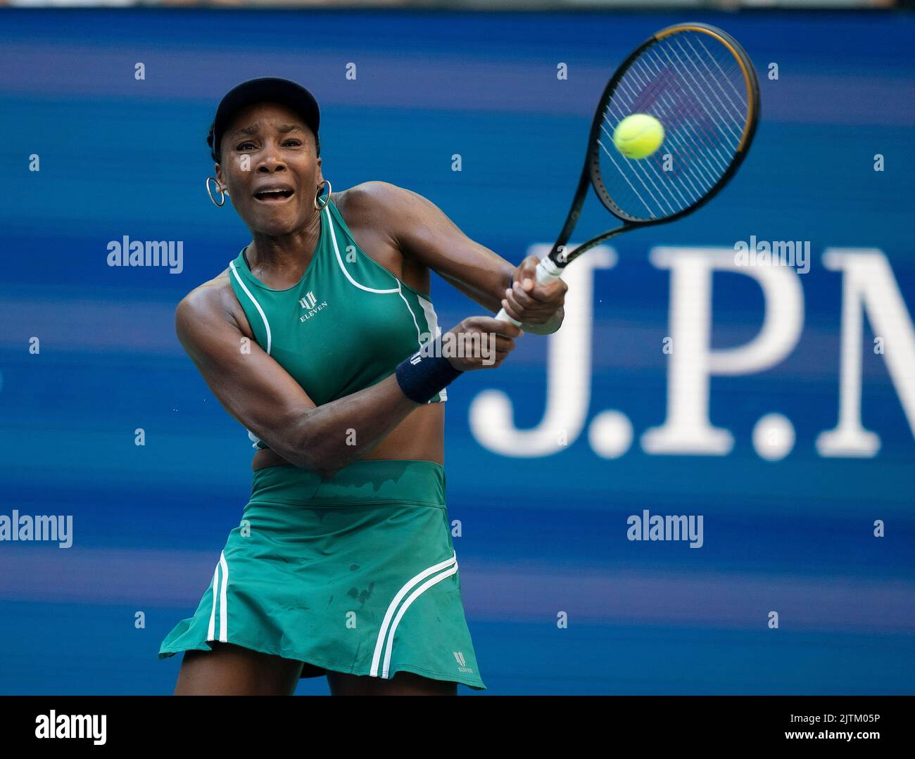 Aug 30, 2022; New York, NY, USA; Venus Williams (USA) in her match against Alison Van Uytvanck (BEL) on day two of the 2022 US Open
